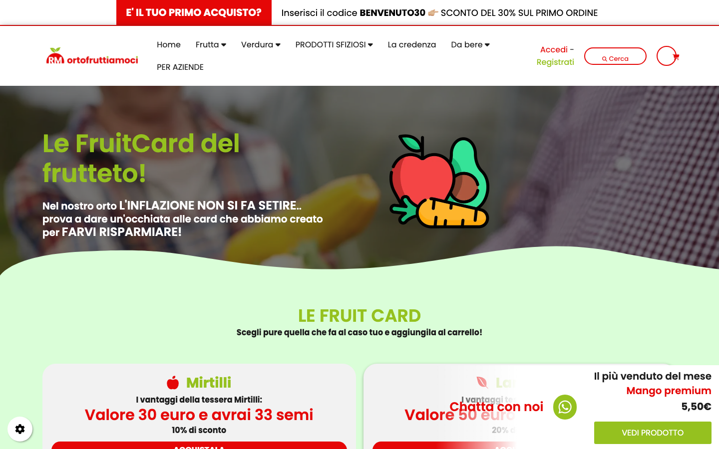 Ortofruttiamoci FruitCard - programma fedeltà con tre livelli Mirtilli Lampone Ciliegie